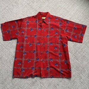 First Down Southern Rim Red Samurai Print Men's Streetwear Bowling Shirt XL